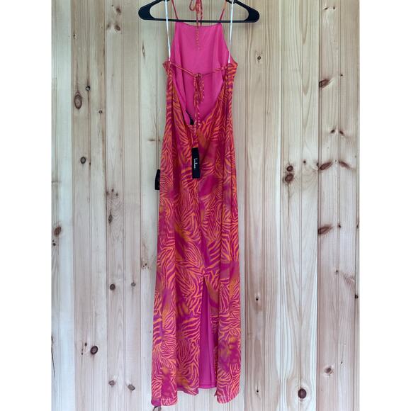 NWT Lulus Camadi Hot Pink Animal Print Mesh Backless Midi Dress Bohemian Sz L - Picture 5 of 7